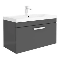 Brooklyn 800 Gloss Grey Wall Hung 1-Drawer Vanity Unit with Thin-Edge Basin