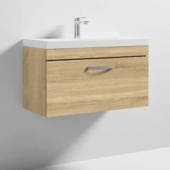 Brooklyn 800 Natural Oak Wall Hung 1-Drawer Vanity Unit with Thin-Edge Basin -Vanity Units Sales Store BWHSD8OAKTE d3 460