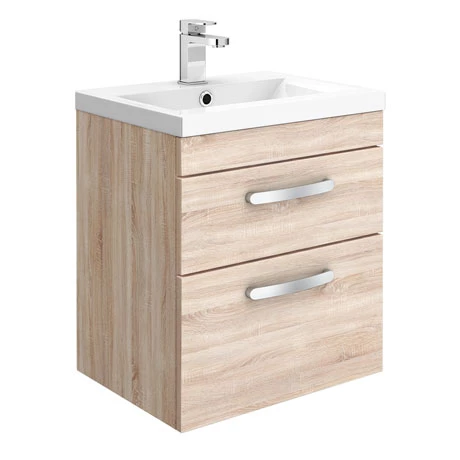 Brooklyn 500mm Natural Oak 2 Drawer Wall Hung Vanity Unit 1 Brooklyn 500mm Natural Oak 2 Drawer Wall Hung Vanity Unit
