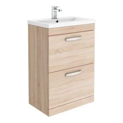Brooklyn 600mm Natural Oak Vanity Unit - Floor Standing 2 Drawer Unit