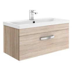 Brooklyn 800mm Natural Oak Wall Hung Vanity Unit - Single Drawer