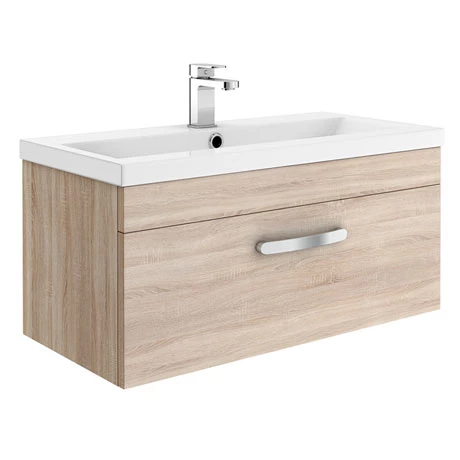 Brooklyn 800mm Natural Oak Wall Hung Vanity Unit - Single Drawer 1 Brooklyn 800mm Natural Oak Wall Hung Vanity Unit - Single Drawer