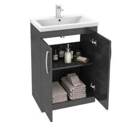 Brooklyn 600mm Black Vanity Unit - Floor Standing 2 Door Unit -Vanity Units Sales Store Brooklyn Black Vanity Unit 600mm d3 460
