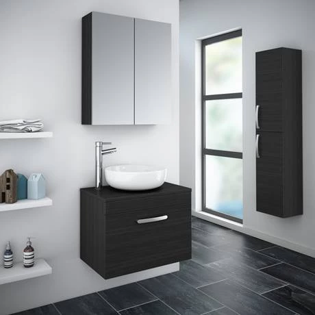 Brooklyn Wall Hung Countertop Vanity Unit - Black - 605mm 2 Brooklyn Wall Hung Countertop Vanity Unit - Black - 605mm - Image 2