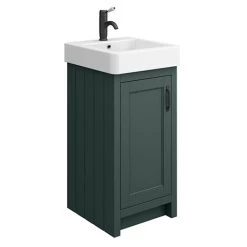 Chatsworth Traditional Green Vanity - 425mm Wide with Matt Black Handle