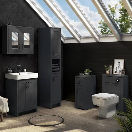 Chatsworth Traditional Graphite Vanity - 560mm Wide with Matt Black Handles 3 Chatsworth Traditional Graphite Vanity - 560mm Wide with Matt Black Handles - Image 3