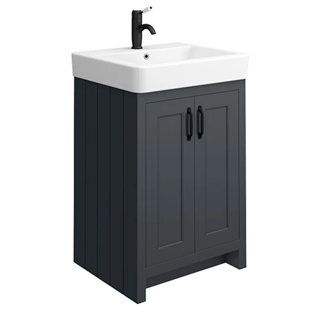 Chatsworth Traditional Graphite Vanity - 560mm Wide with Matt Black Handles 1 Chatsworth Traditional Graphite Vanity - 560mm Wide with Matt Black Handles