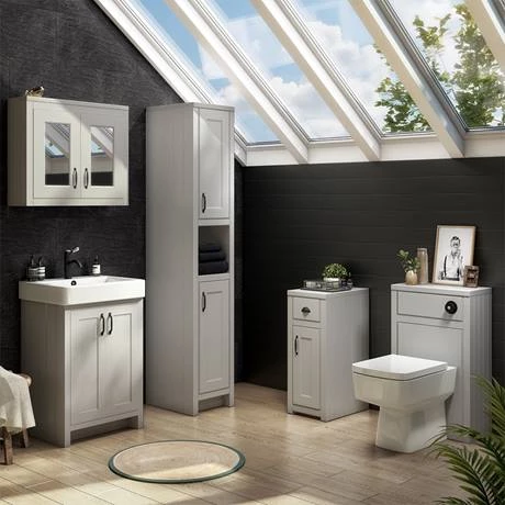 Chatsworth Traditional Grey Vanity - 560mm Wide with Matt Black Handles 3 Chatsworth Traditional Grey Vanity - 560mm Wide with Matt Black Handles - Image 3