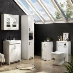 Chatsworth Traditional White Vanity - 560mm Wide with Matt Black Handles -Vanity Units Sales Store C560WHTMB d2 460