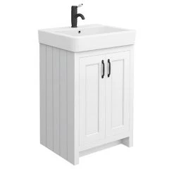 Chatsworth Traditional White Vanity - 560mm Wide with Matt Black Handles