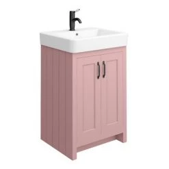 Chatsworth Traditional Dusky Pink Vanity - 560mm Wide with Matt Black Handles -Vanity Units Sales Store C56DPKMB D3 460