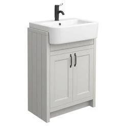 Chatsworth Traditional Grey Semi-Recessed Vanity - 600mm Wide with Matt Black Handles