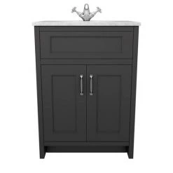 Chatsworth Graphite 610mm Vanity with White Marble Basin Top -Vanity Units Sales Store C610BLK WHT n d2 460