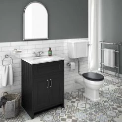 Chatsworth Graphite 610mm Vanity with White Marble Basin Top -Vanity Units Sales Store C610BLK WHT n d4 460