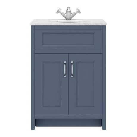 Chatsworth Blue 610mm Vanity with White Marble Basin Top 2 Chatsworth Blue 610mm Vanity with White Marble Basin Top - Image 2