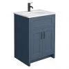 Chatsworth Blue 610mm Vanity with White Marble Basin Top + Matt Black Handles