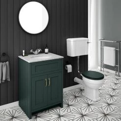 Chatsworth Green 610mm Vanity with White Marble Basin Top -Vanity Units Sales Store C610GRN WHT d4 460