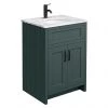 Chatsworth Green 610mm Vanity with White Marble Basin Top + Matt Black Handles