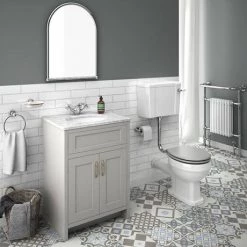 Chatsworth Grey 610mm Vanity with White Marble Basin Top -Vanity Units Sales Store C610GRY WHT n d2 460