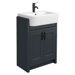 Chatsworth Traditional Graphite Semi-Recessed Vanity - 600mm Wide with Matt Black Handles
