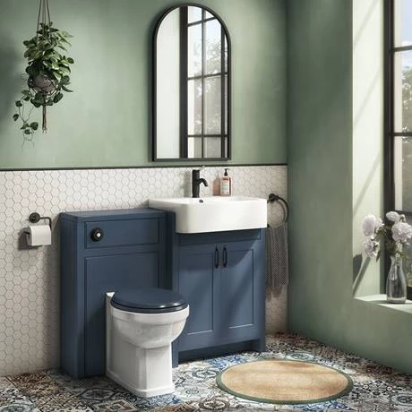 Chatsworth Traditional Blue Semi-Recessed Vanity - 600mm Wide with Matt Black Handles 2 Chatsworth Traditional Blue Semi-Recessed Vanity - 600mm Wide with Matt Black Handles - Image 2