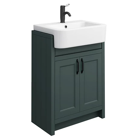 Chatsworth Traditional Green Semi-Recessed Vanity - 600mm Wide with Matt Black Handles 1 Chatsworth Traditional Green Semi-Recessed Vanity - 600mm Wide with Matt Black Handles