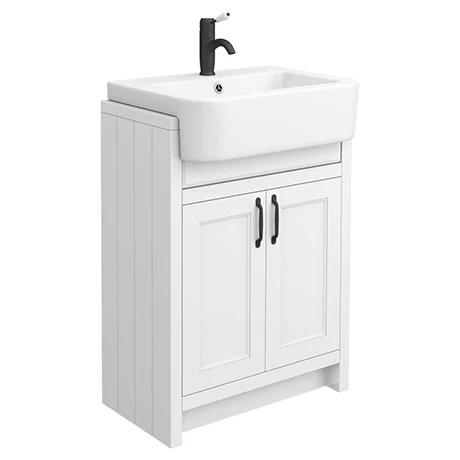 Chatsworth Traditional White Semi-Recessed Vanity - 600mm Wide with Matt Black Handles 1 Chatsworth Traditional White Semi-Recessed Vanity - 600mm Wide with Matt Black Handles