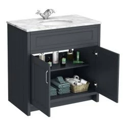 Chatsworth Graphite 810mm Vanity with White Marble Basin Top -Vanity Units Sales Store C810BLK WHT detail2 460