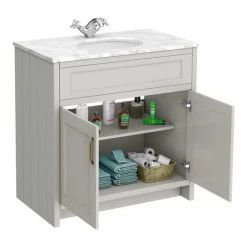 Chatsworth Grey 810mm Vanity with White Marble Basin Top -Vanity Units Sales Store C810GRY WHT d7 460