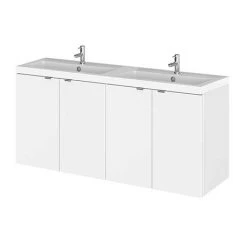 Hudson Reed 1200mm Gloss White Full Depth Wall Hung Unit & Double Basin
