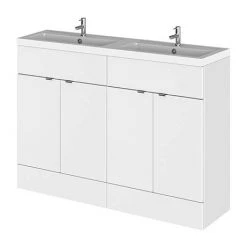 Hudson Reed Fusion 1200mm Gloss White Full Depth Floorstanding Unit & Double Basin