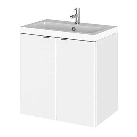 Hudson Reed Fusion 500mm Gloss White Full Depth Wall Hung 2-Door Unit & Basin 1 Hudson Reed Fusion 500mm Gloss White Full Depth Wall Hung 2-Door Unit & Basin