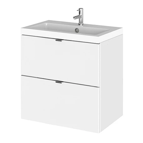 Hudson Reed Fusion 500mm Gloss White Full Depth Wall Hung 2-Drawer Unit & Basin 1 Hudson Reed Fusion 500mm Gloss White Full Depth Wall Hung 2-Drawer Unit & Basin