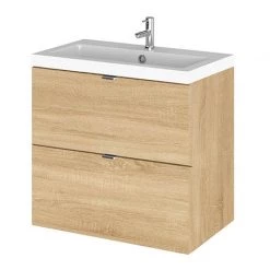 Hudson Reed 600mm Natural Oak Full Depth Wall Hung 2-Drawer Unit & Basin