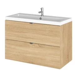 Hudson Reed Fusion 800mm Natural Oak Full Depth Wall Hung 2-Drawer Unit & Basin