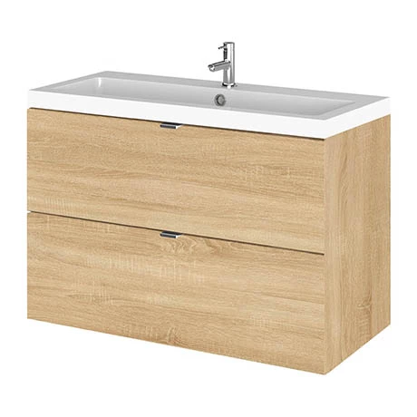 Hudson Reed Fusion 800mm Natural Oak Full Depth Wall Hung 2-Drawer Unit & Basin 1 Hudson Reed Fusion 800mm Natural Oak Full Depth Wall Hung 2-Drawer Unit & Basin
