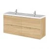 Hudson Reed 1200mm Natural Oak Full Depth Wall Hung 4-Drawer Unit & Double Basin