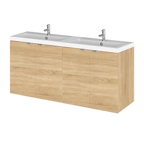 Hudson Reed 1200mm Natural Oak Full Depth Wall Hung Unit & Double Basin 1 Hudson Reed 1200mm Natural Oak Full Depth Wall Hung Unit & Double Basin