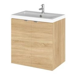 Hudson Reed Fusion 500mm Natural Oak Full Depth Wall Hung 2-Door Unit & Basin