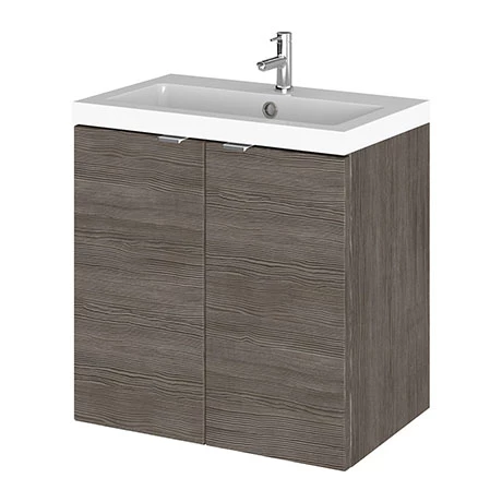 Hudson Reed Fusion 500mm Grey Avola Full Depth Wall Hung 2-Door Unit & Basin 1 Hudson Reed Fusion 500mm Grey Avola Full Depth Wall Hung 2-Door Unit & Basin