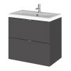 Hudson Reed 600mm Gloss Grey Full Depth Wall Hung 2-Drawer Unit & Basin