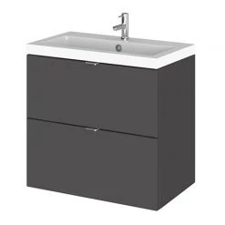 Hudson Reed 600mm Gloss Grey Full Depth Wall Hung 2-Drawer Unit & Basin