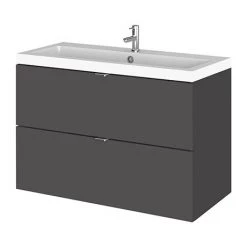 Hudson Reed Fusion 800mm Gloss Grey Full Depth Wall Hung 2-Drawer Unit & Basin