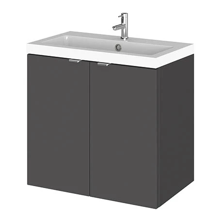 Hudson Reed 600mm Gloss Grey Full Depth Wall Hung 2-Door Unit & Basin 1 Hudson Reed 600mm Gloss Grey Full Depth Wall Hung 2-Door Unit & Basin