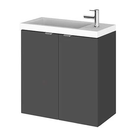 Hudson Reed 500mm Gloss Grey Wall Hung Compact Unit & Basin 1 Hudson Reed 500mm Gloss Grey Wall Hung Compact Unit & Basin