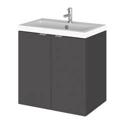 Hudson Reed Fusion 500mm Gloss Grey Full Depth Wall Hung 2-Door Unit & Basin