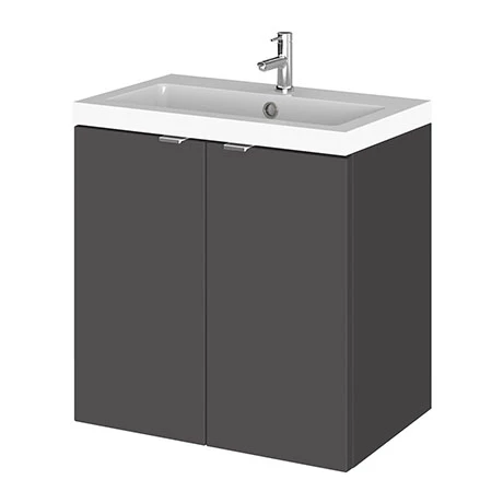 Hudson Reed Fusion 500mm Gloss Grey Full Depth Wall Hung 2-Door Unit & Basin 1 Hudson Reed Fusion 500mm Gloss Grey Full Depth Wall Hung 2-Door Unit & Basin