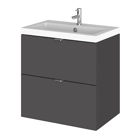 Hudson Reed Fusion 500mm Gloss Grey Full Depth Wall Hung 2-Drawer Unit & Basin 1 Hudson Reed Fusion 500mm Gloss Grey Full Depth Wall Hung 2-Drawer Unit & Basin