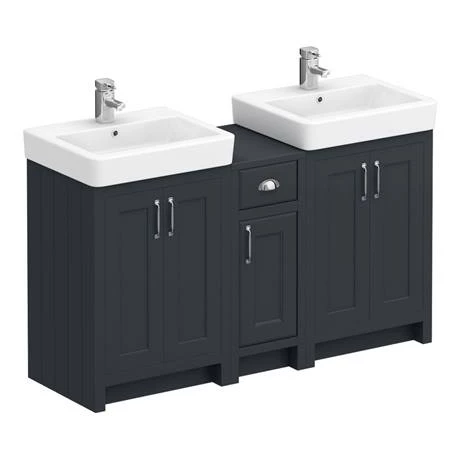 Chatsworth Traditional Graphite Double Basin Vanity + Cupboard Combination Unit 2 Chatsworth Traditional Graphite Double Basin Vanity + Cupboard Combination Unit - Image 2