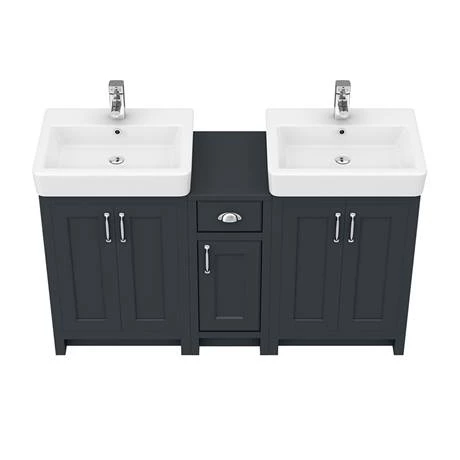 Chatsworth Traditional Graphite Double Basin Vanity + Cupboard Combination Unit 3 Chatsworth Traditional Graphite Double Basin Vanity + Cupboard Combination Unit - Image 3